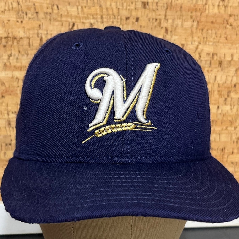 Vintage Milwaukee Brewers Hat new Era Navy Blue‎ Wool Fitted Size 7 Made in USA